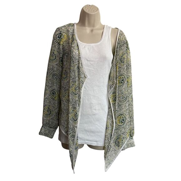 Body Central Sheer Green Graphic Print Tie Open Front Top Size M - Picture 6 of 10